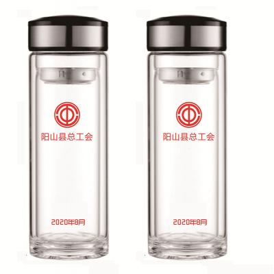 雙層厚底透明玻璃杯商務(wù)禮品高硼