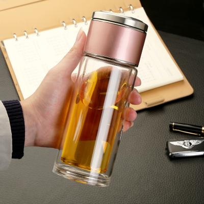 網紅茶水分離杯雙層玻璃杯家用透明玻璃水杯商務禮品茶杯隔熱